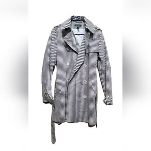 Lauren Ralph Lauren Women's Double Breasted Trench Coat Striped Rain Coat Med